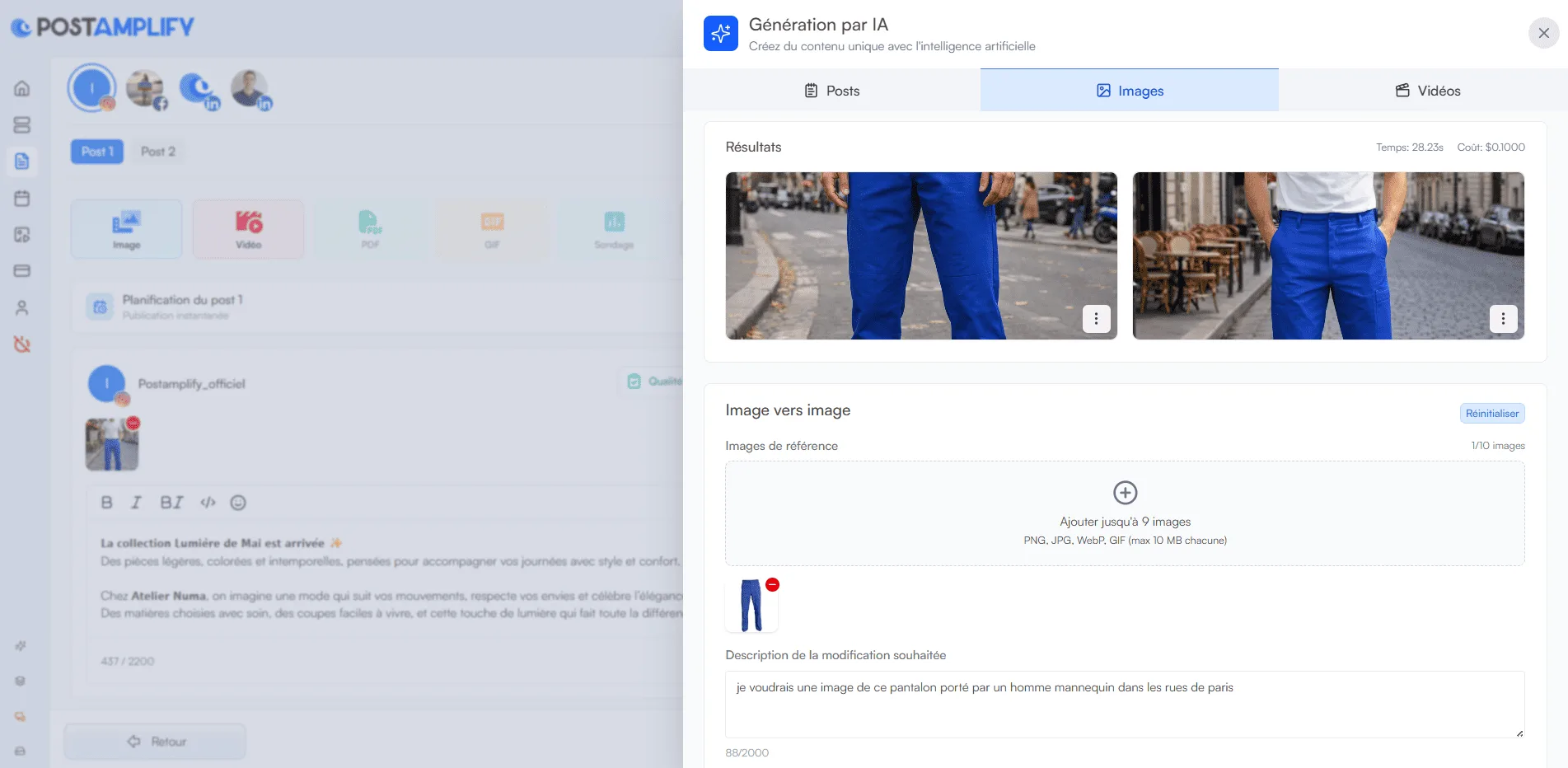 Génération de textes et de visuels dans PostAmplify